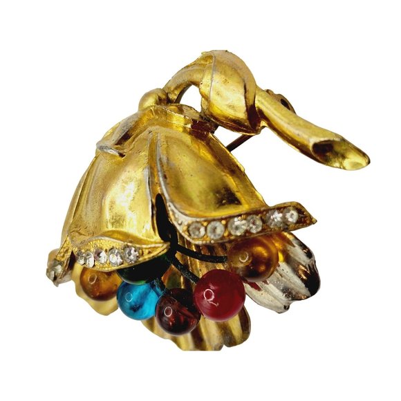 Vintage Dimensional Flower Brooch with Glass Stamens (A500) - Picture 5 of 10